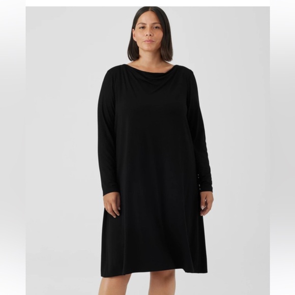 Eileen Fisher Gray Long Sleeve Jersey Knit Dress Size L - Picture 1 of 6
